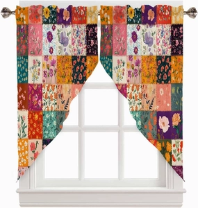 Kitchen Curtains Vintage Flowers Spring Rectangular Stitching Window Valance Set,Rod Pocket Curtains Swag for Bedroom Living Room,Swag Valances 28"x36"