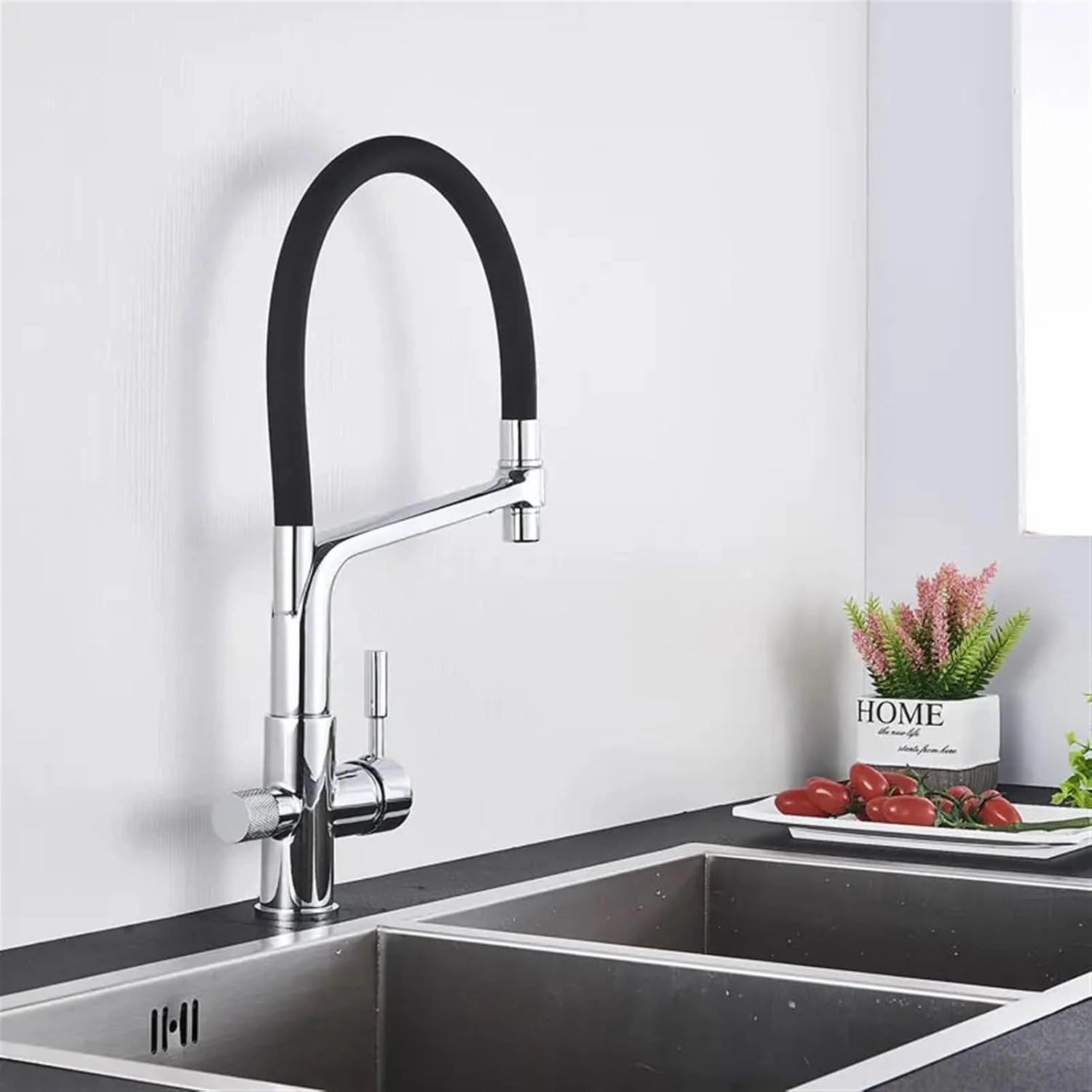 Kitchen Purified Faucets Filter Mixer Tap Cold Rotation Sink Faucet Pull Down Mixer Crane with 2 Spout(Shiny Gold)