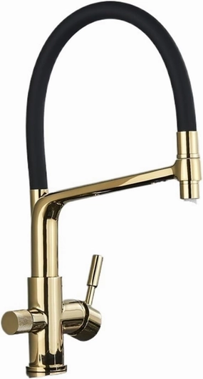 Kitchen Purified Faucets Filter Mixer Tap Cold Rotation Sink Faucet Pull Down Mixer Crane with 2 Spout(Shiny Gold)