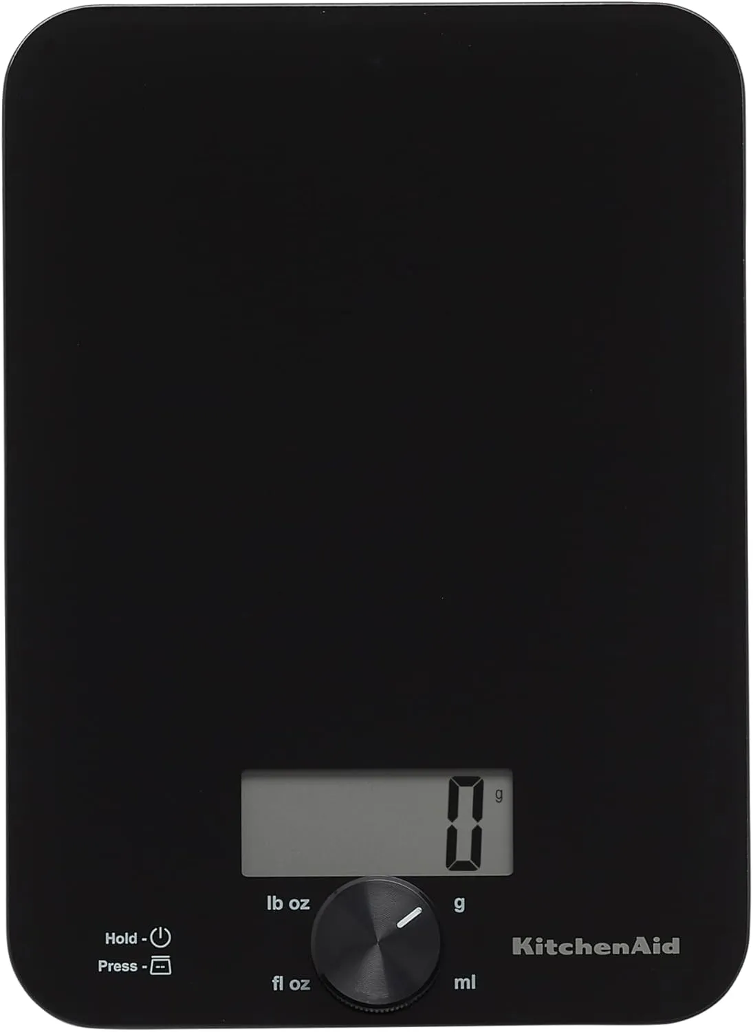 KitchenAid KQ914BA Digital Glass Top Kitchen and Food Scale, 11 lb Capacity, Measures Liquid & Dry Ingredients, Rotating Knob, Precise Results for Baking, Cooking, Keto and Meal Prep, Tare, Black