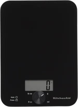 KitchenAid KQ914BA Digital Glass Top Kitchen and Food Scale, 11 lb Capacity, Measures Liquid & Dry Ingredients, Rotating Knob, Precise Results for Baking, Cooking, Keto and Meal Prep, Tare, Black