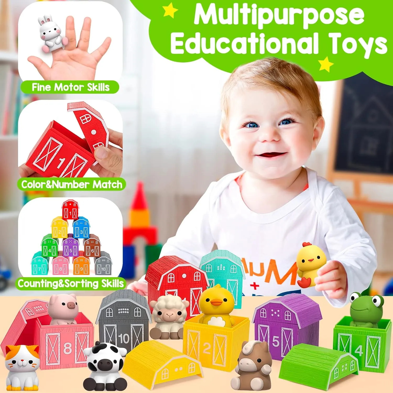 KMUYSL Toys for 1,2,3 Year Old Boys Girls, Farm Animals Toys Playset, Counting Skill, Color Matching, Christmas Birthday Easter Educational Gift for Baby Toddler Boys Girls Age 12-18 Months