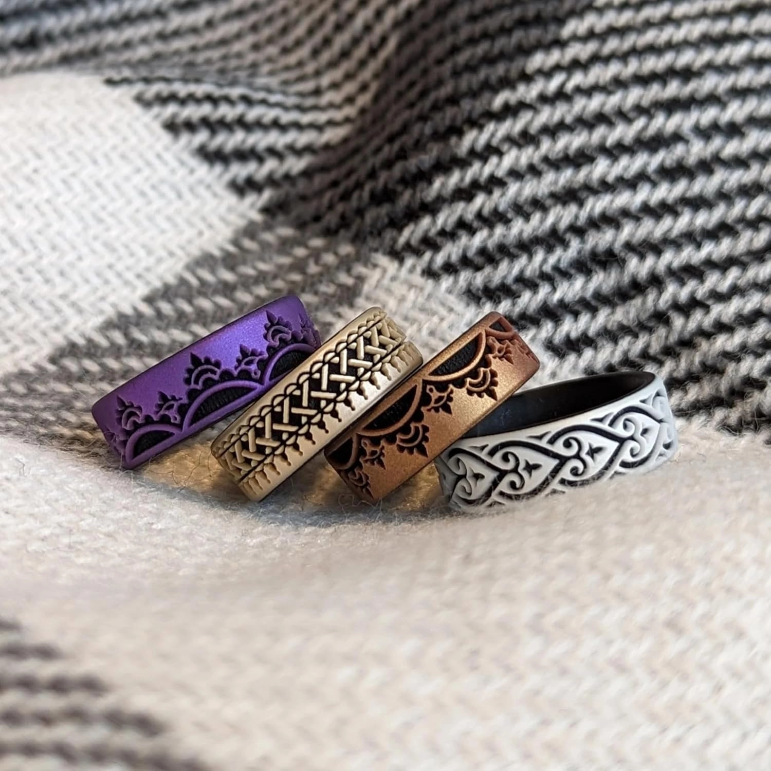 Knot Theory Henna Crown, Root, Heart Silicone Ring for Men Women - Dual Layer Engraving - Breathable Comfort Fit 6mm Rubber Wedding Band