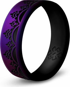Knot Theory Henna Crown, Root, Heart Silicone Ring for Men Women - Dual Layer Engraving - Breathable Comfort Fit 6mm Rubber Wedding Band