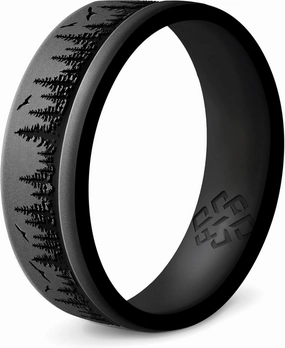 Knot Theory Waves, Mountain, Forest Silicone Ring for Men and Women - Silicone Wedding Band for Sports Activities, Breathable Comfort Fit 6mm Bandwidth