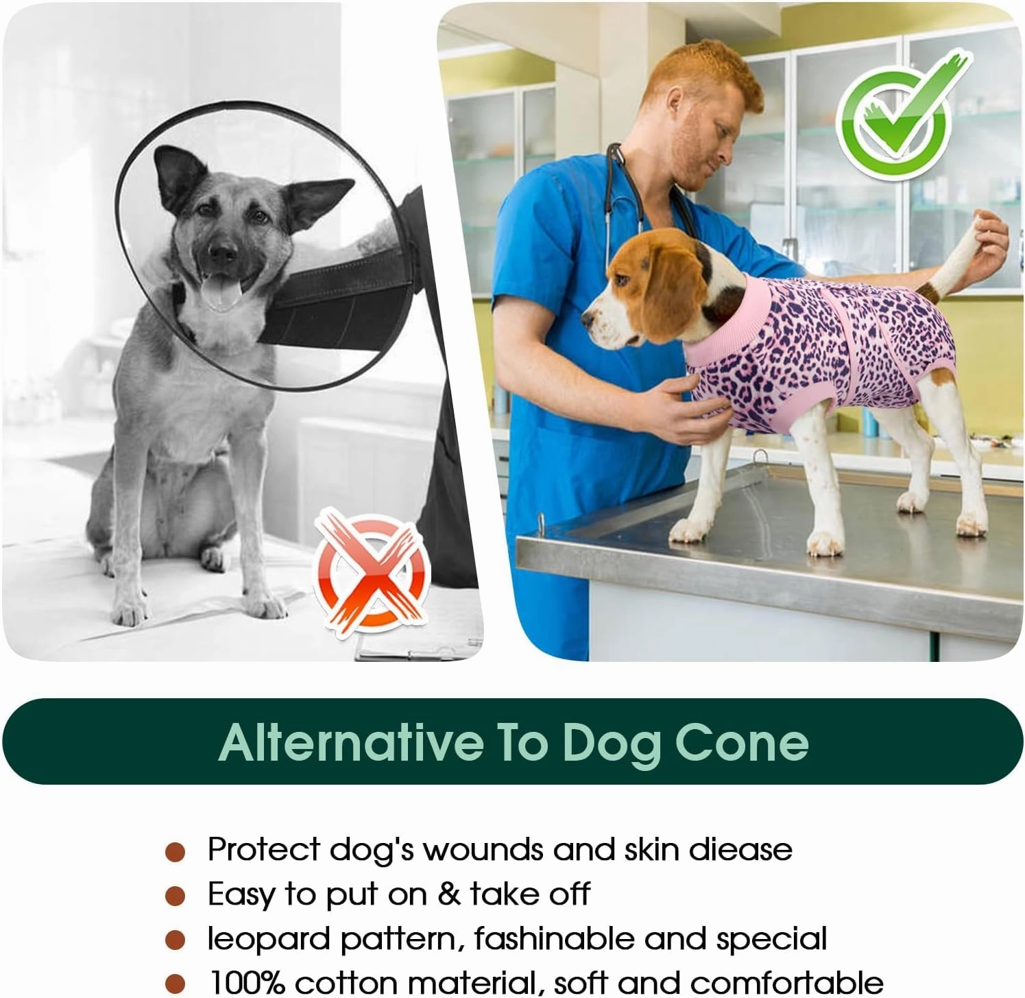 Kuoser Dog Surgery Recovery Suit, Recovery Suit for Female Male Dogs, Dog Onesie After Surgery Spay Neuter, Anti-Licking Pet Surgical Recovery Snugly Suit, Bodysuit for Abdominal Wounds Skin Disease