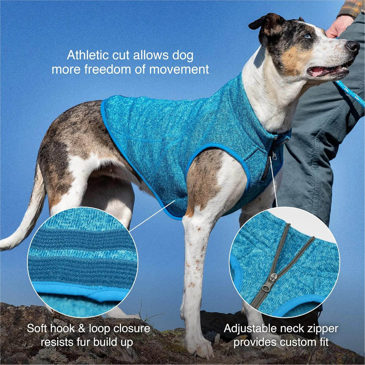 Kurgo Core Dog Sweater, Knit Dog Sweater with Fleece Lining, Cold Weather Pet Jacket, Zipper Opening for Harness, Adjustable Neck, Year-Round Sweater for Small Dogs (Heather Black, X-Small)