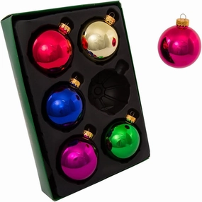 Kurt Adler 65mm Shiny Multicolored Glass Ball Ornaments, 6-Piece Box Set,Christmas