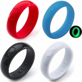KUSI Silicone Wedding Ring Band for Women Committed to Active Lifestyle, Infinity Bands, Rubber, Comfort Fit, Black, Glow in The Dark and More, Singles and 4 Pack Sets