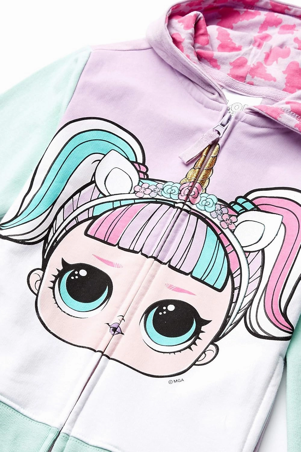 L.O.L. Surprise! Girls' The Theater Club Unicorn Big Face Zip-up Hoodie