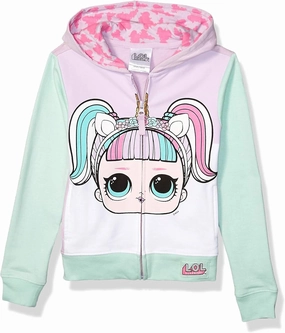L.O.L. Surprise! Girls' The Theater Club Unicorn Big Face Zip-up Hoodie