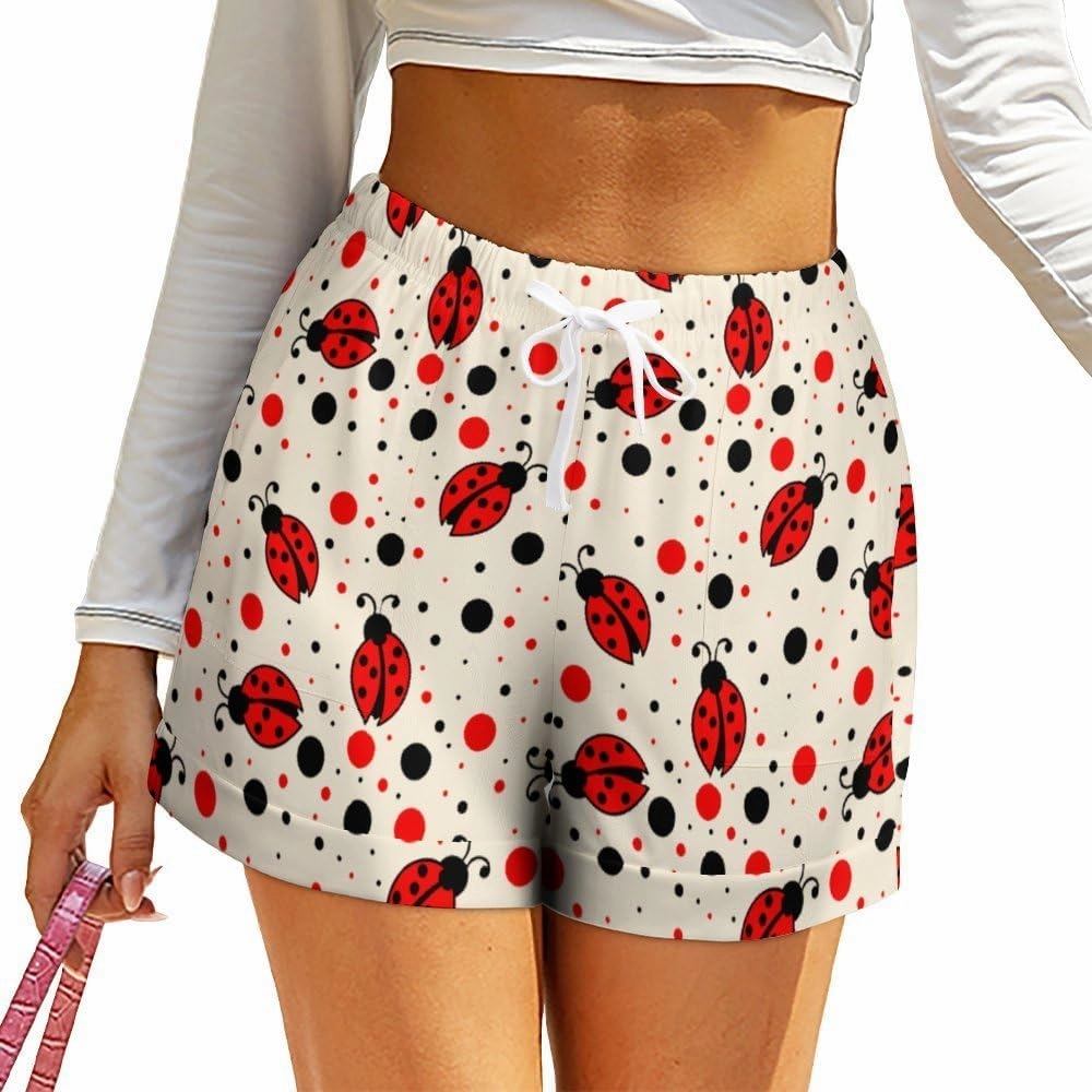 Ladybug Sweat Shorts Bermuda Short Womens Short Pants High Waisted Drawstring Casual Loose Bottom Board Shorts