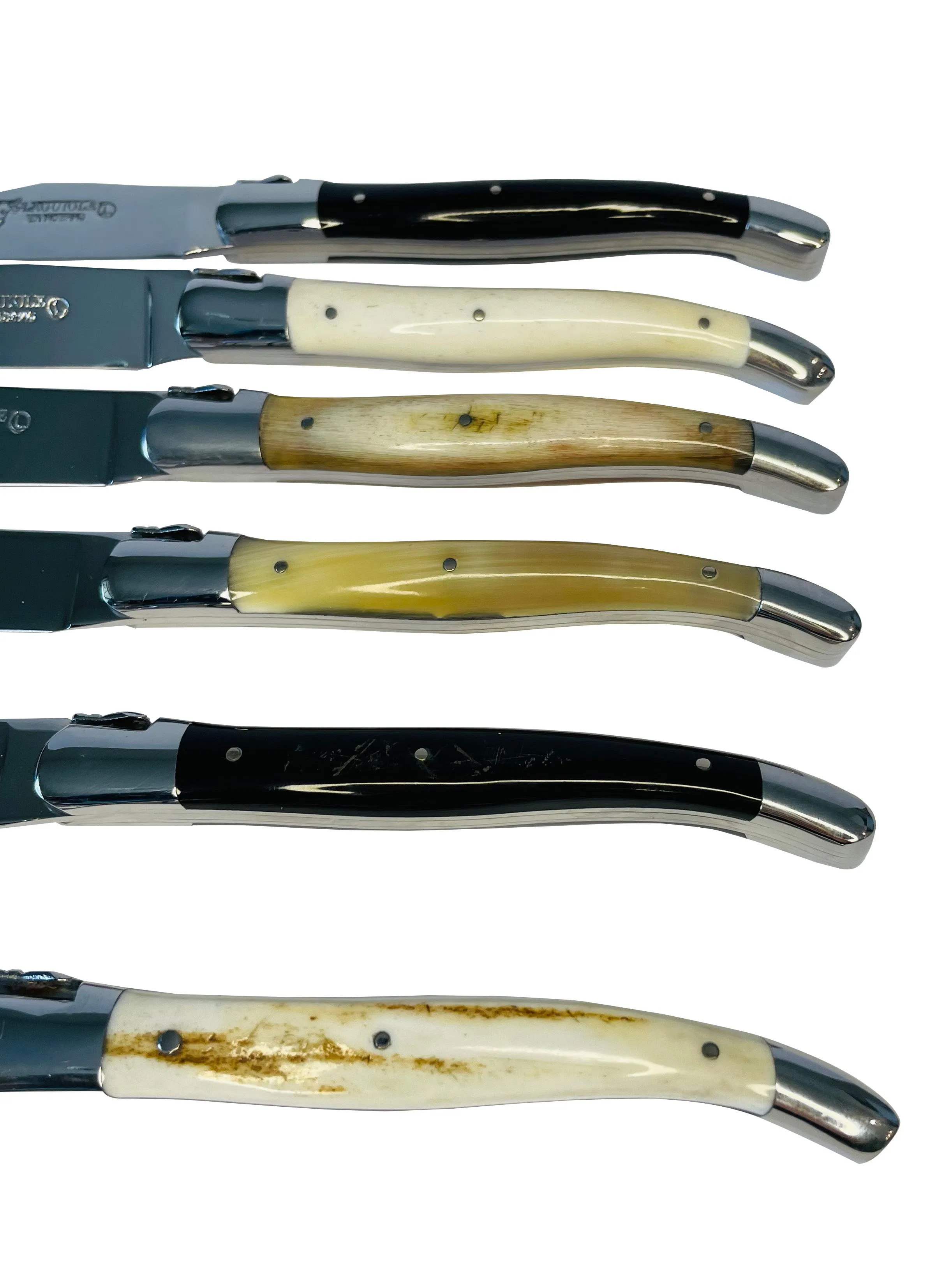 Laguiole en Aubrac Handcrafted 6-Piece Steak Knife Set with Mixed Horn Handles