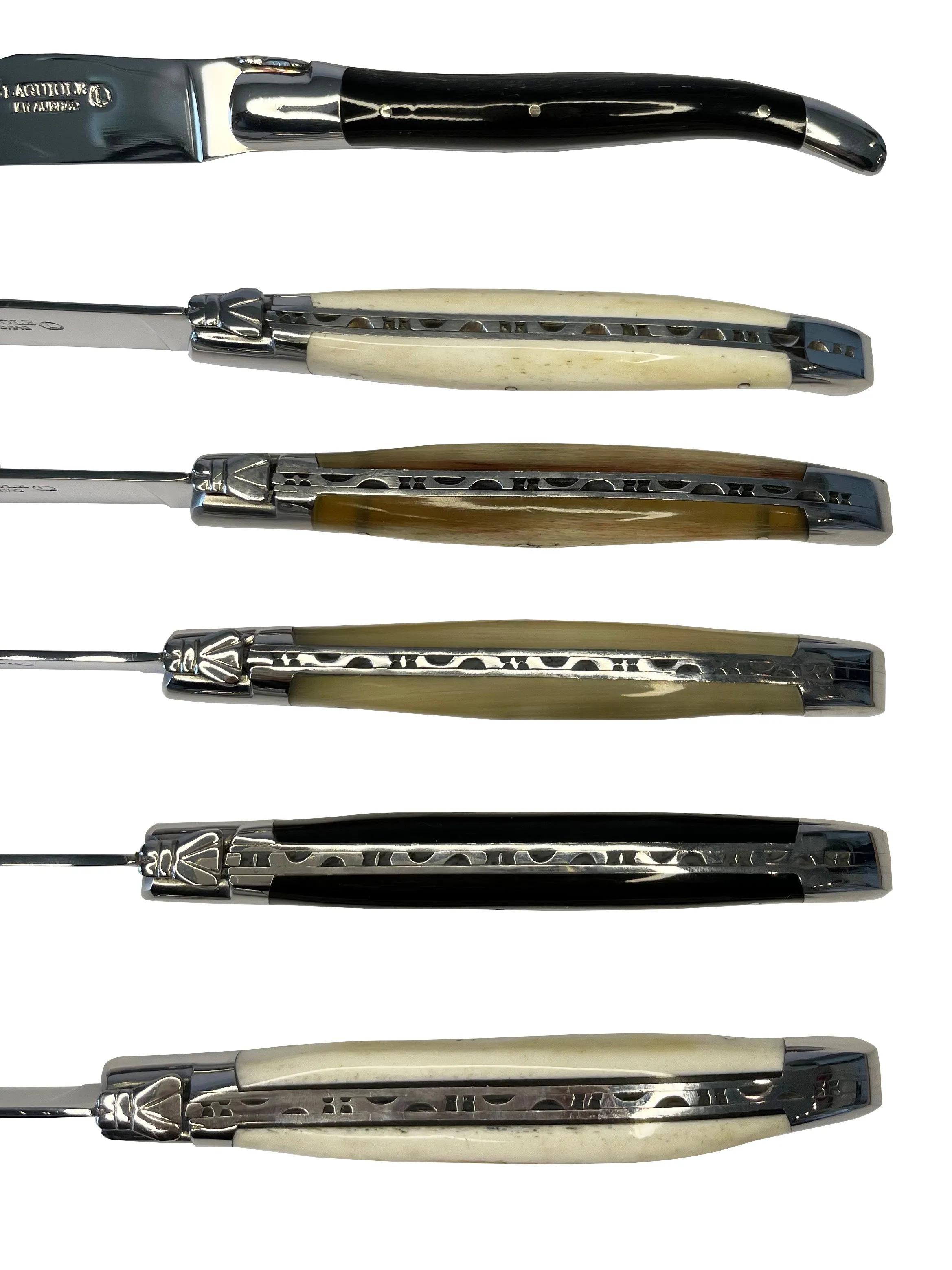 Laguiole en Aubrac Handcrafted 6-Piece Steak Knife Set with Mixed Horn Handles