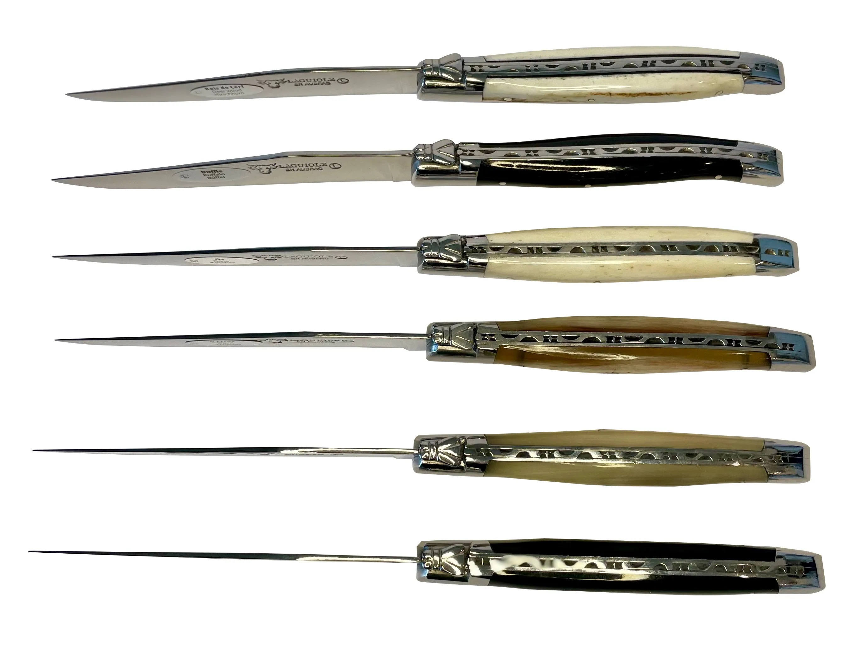 Laguiole en Aubrac Handcrafted 6-Piece Steak Knife Set with Mixed Horn Handles
