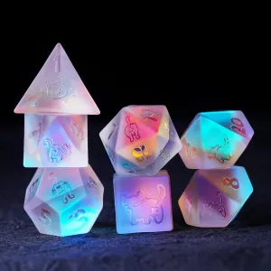 LANGWEI 7Pcs,DND Dice Set, Pretty Crystal D&D Polyhedral Dice with Cute Cat Pattern, Role Playing Dice for TRPG Table Games DND Dungeons and Dragons Games,Creative Gifts