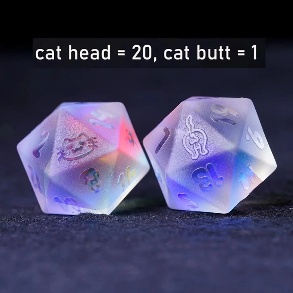 LANGWEI 7Pcs,DND Dice Set, Pretty Crystal D&D Polyhedral Dice with Cute Cat Pattern, Role Playing Dice for TRPG Table Games DND Dungeons and Dragons Games,Creative Gifts