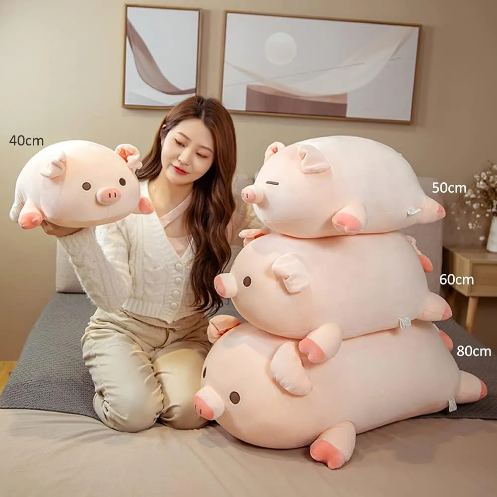 lannery Pig Stuffed Animal Hugging Pillow, Soft Fat Pig Plush Toy Gifts for Kids, Valentine, Christmas (Sleeping Eyes, 23.6")