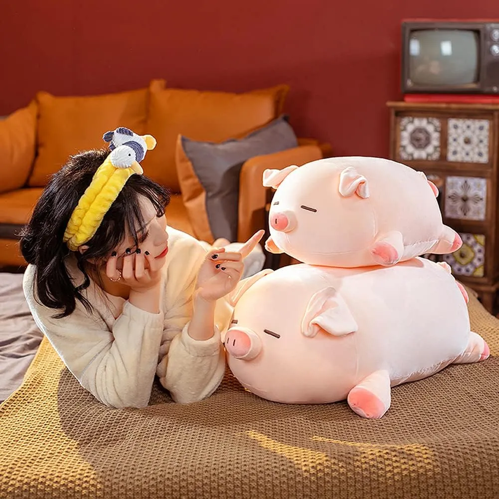 lannery Pig Stuffed Animal Hugging Pillow, Soft Fat Pig Plush Toy Gifts for Kids, Valentine, Christmas (Sleeping Eyes, 23.6")
