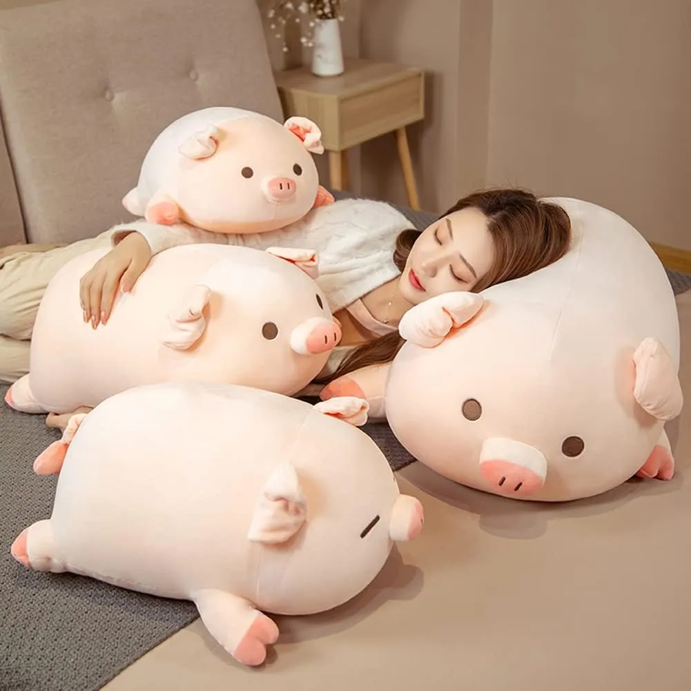 lannery Pig Stuffed Animal Hugging Pillow, Soft Fat Pig Plush Toy Gifts for Kids, Valentine, Christmas (Sleeping Eyes, 23.6")