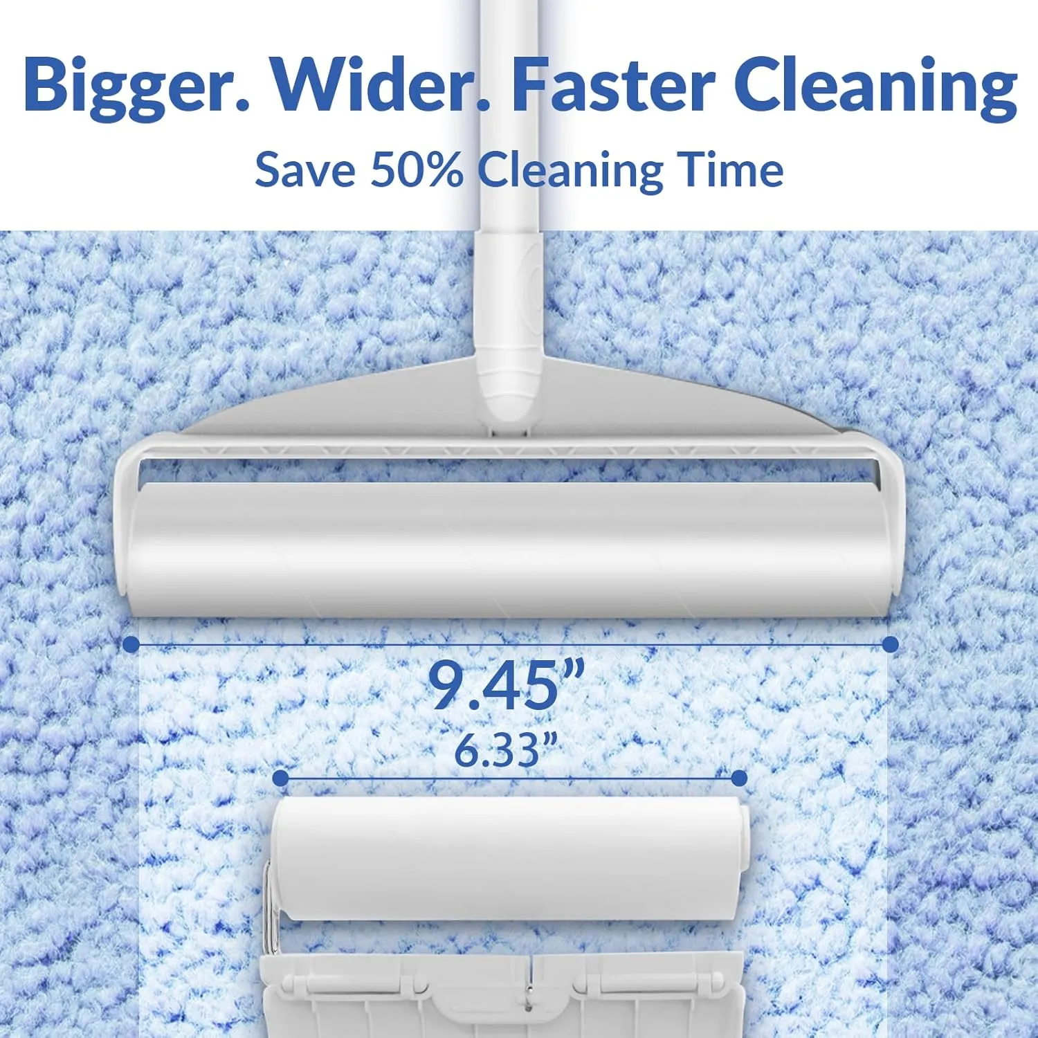 Large Lint Rollers for Carpet, Sticky Rollers for Floor DELOMO 9.45 in with 3 Extendable Handle,Long Handle Sticky Mop for Cleaning Carpets, Cars, Clothing, and Pet Hair