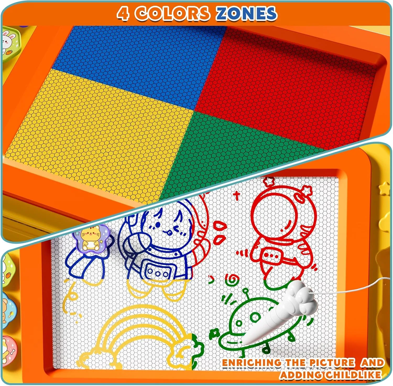 Large Magnetic Drawing Board 13 × 17 in Doodle Board Toddler Toys for Girls Boys 3 4 5 6 7 Year Old Kids, Preschool Educational Travel Toys Gifts Etch A Colorful Sketch Magnet Erasable Writing Pad