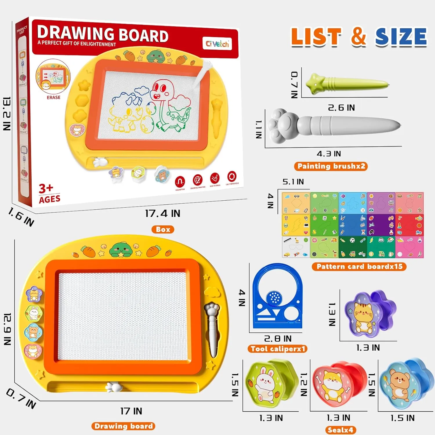 Large Magnetic Drawing Board 13 × 17 in Doodle Board Toddler Toys for Girls Boys 3 4 5 6 7 Year Old Kids, Preschool Educational Travel Toys Gifts Etch A Colorful Sketch Magnet Erasable Writing Pad