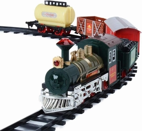 Large Holiday Christmas Tree Train Set with Sounds Lights Smoke for Around Under The Christmas Tree with Santa and Extra Cars, Multicolored