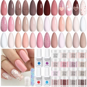 Lavender Violets 20 Pcs Dip Nails Powder Starter Kit -16 Colors Nude Skin Tones Neutral Acrylic Dipping Powder Liquid Set with Base Top Coat, Activator and Brush Saver for French Nail Art M962