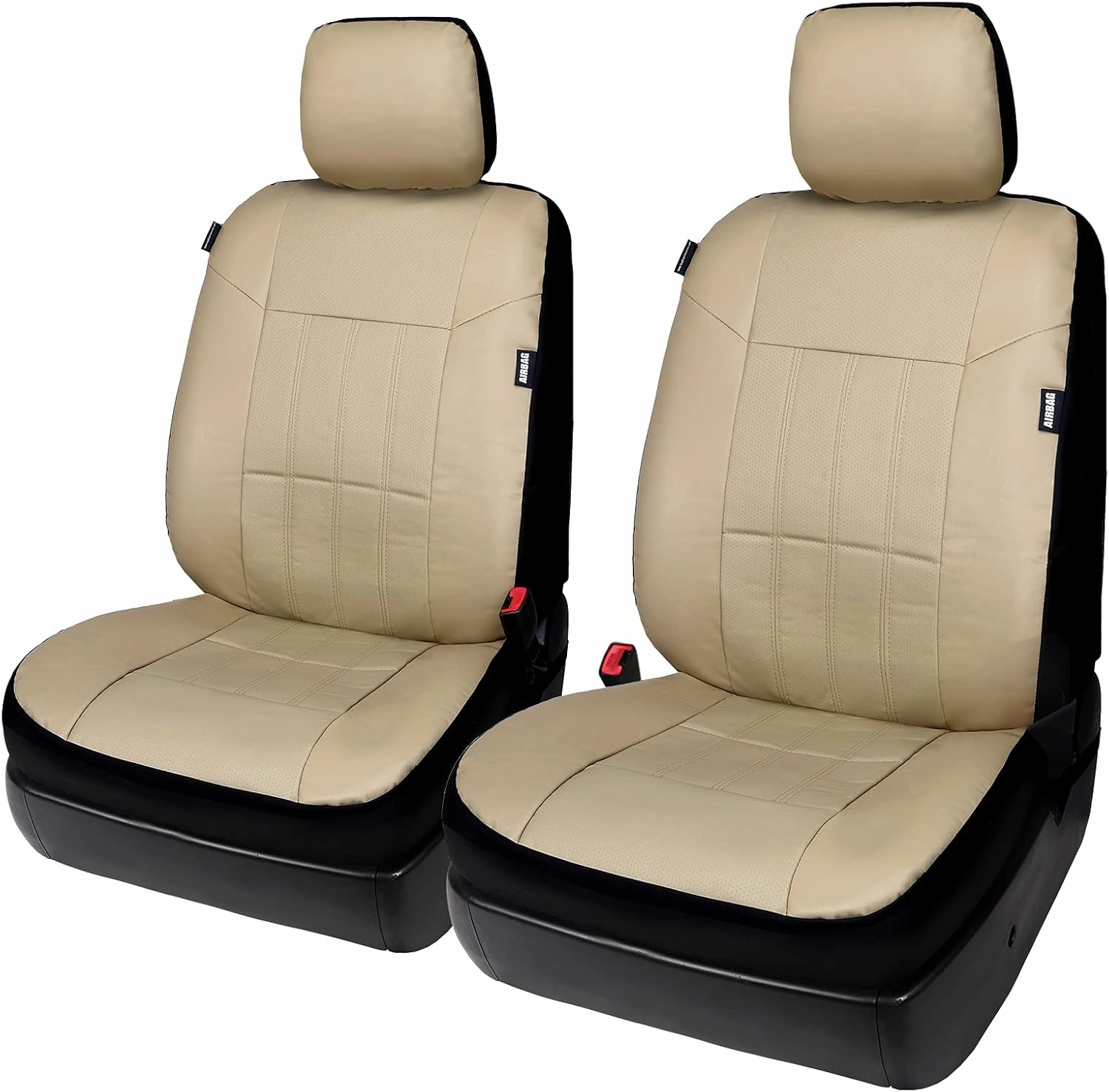 Leader Accessories Auto Low Back Leather Front Car Seat Covers Beige with Airbag Universal 2 Fronts Seat Protector