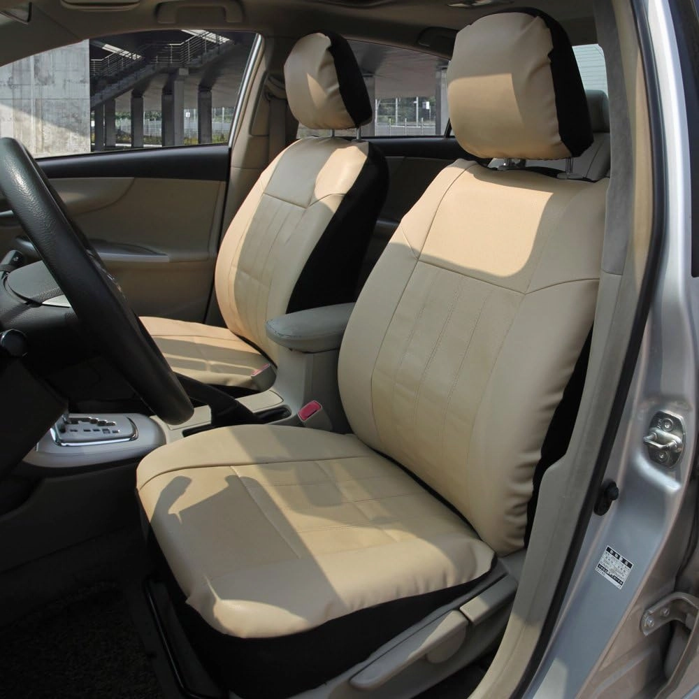 Leader Accessories Auto Low Back Leather Front Car Seat Covers Beige with Airbag Universal 2 Fronts Seat Protector