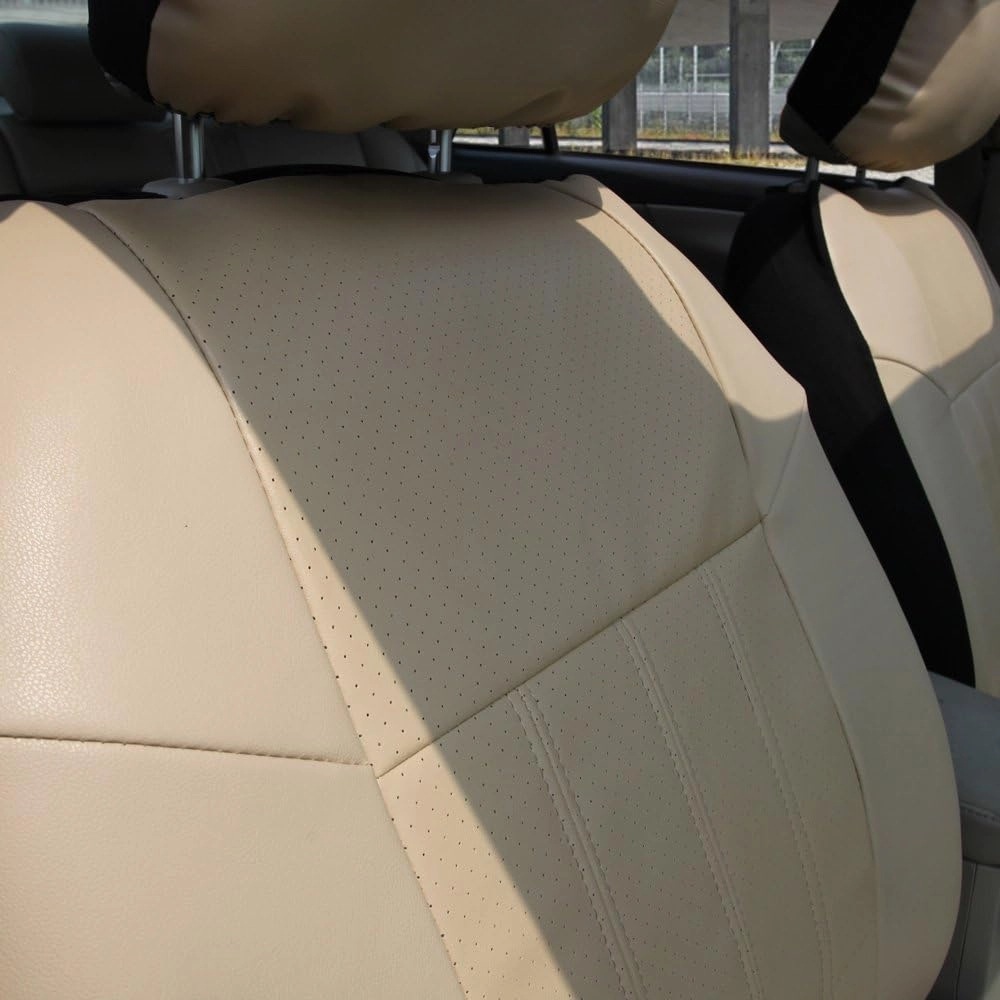 Leader Accessories Auto Low Back Leather Front Car Seat Covers Beige with Airbag Universal 2 Fronts Seat Protector