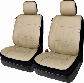 Leader Accessories Auto Low Back Leather Front Car Seat Covers Beige with Airbag Universal 2 Fronts Seat Protector