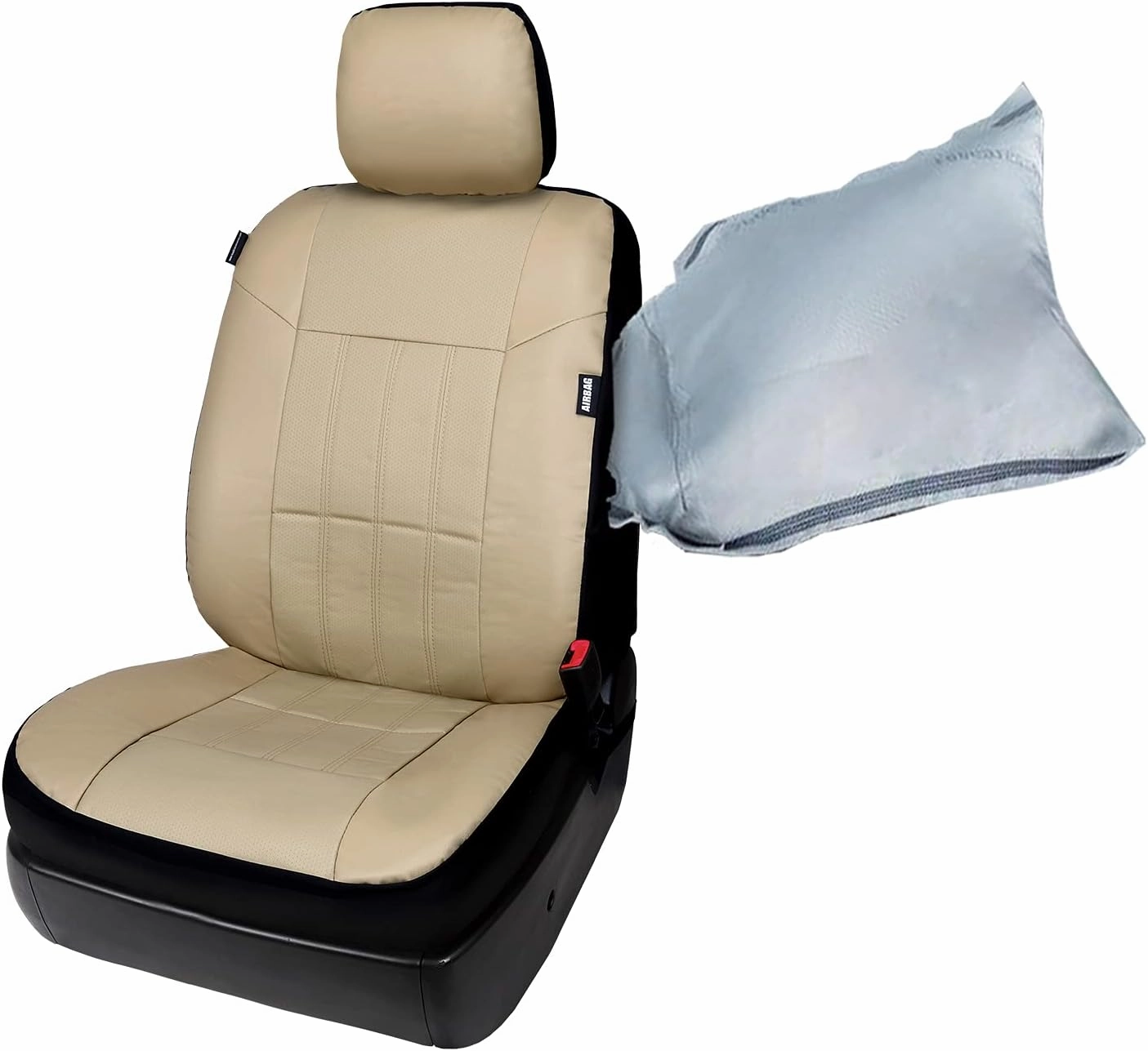 Leader Accessories Auto Low Back Leather Front Car Seat Covers Beige with Airbag Universal 2 Fronts Seat Protector