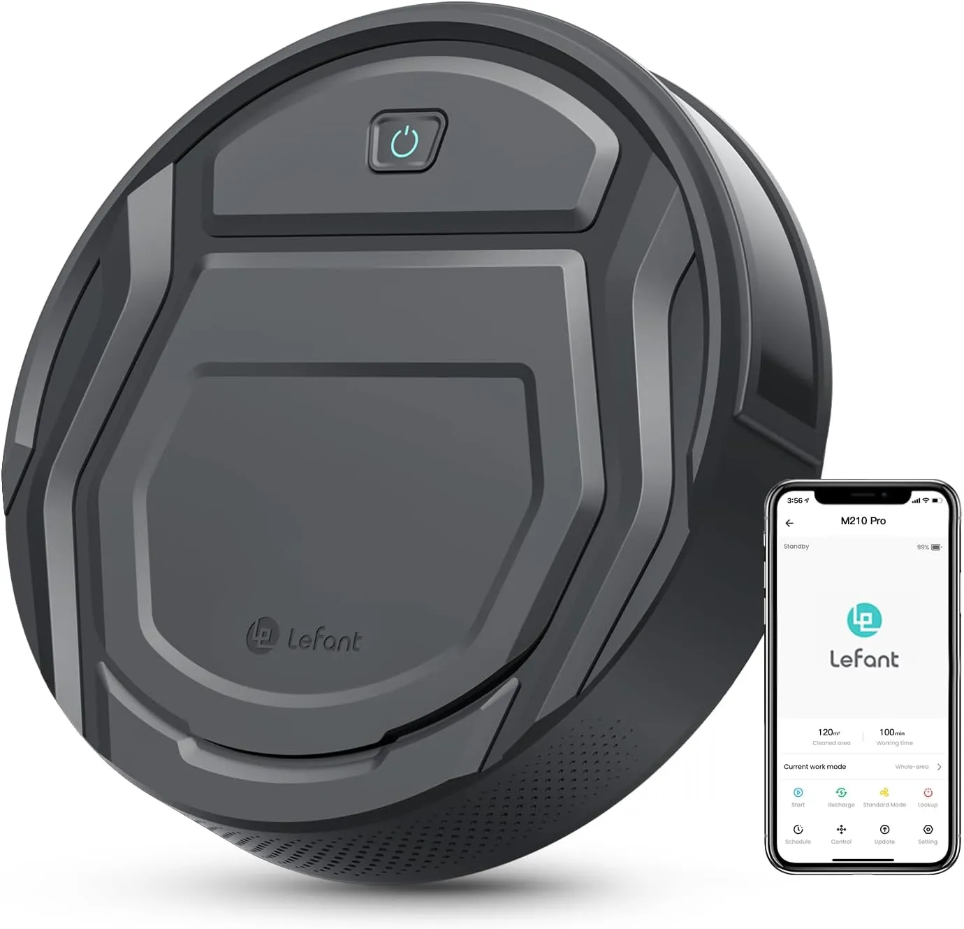 Lefant M210 Pro Robot Vacuum Cleaner,Super Thin,Powerful Suction,Quiet,Self-Charging Robotic Vacuum Cleaner,Cleans Hard Floors to Medium-Pile Carpets,120 Mins Runtime,APP/Voice/WiFi/Alexa Control,Grey