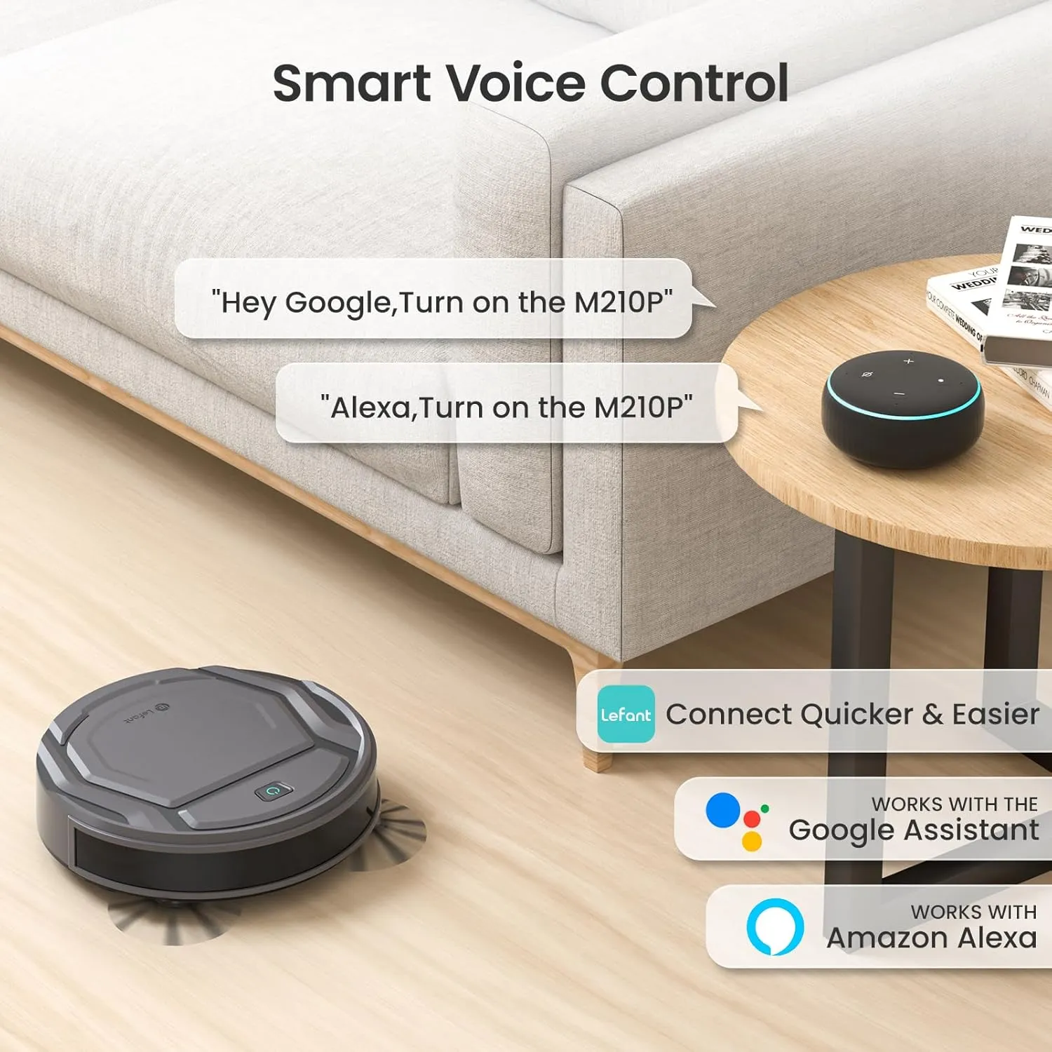 Lefant M210 Pro Robot Vacuum Cleaner,Super Thin,Powerful Suction,Quiet,Self-Charging Robotic Vacuum Cleaner,Cleans Hard Floors to Medium-Pile Carpets,120 Mins Runtime,APP/Voice/WiFi/Alexa Control,Grey