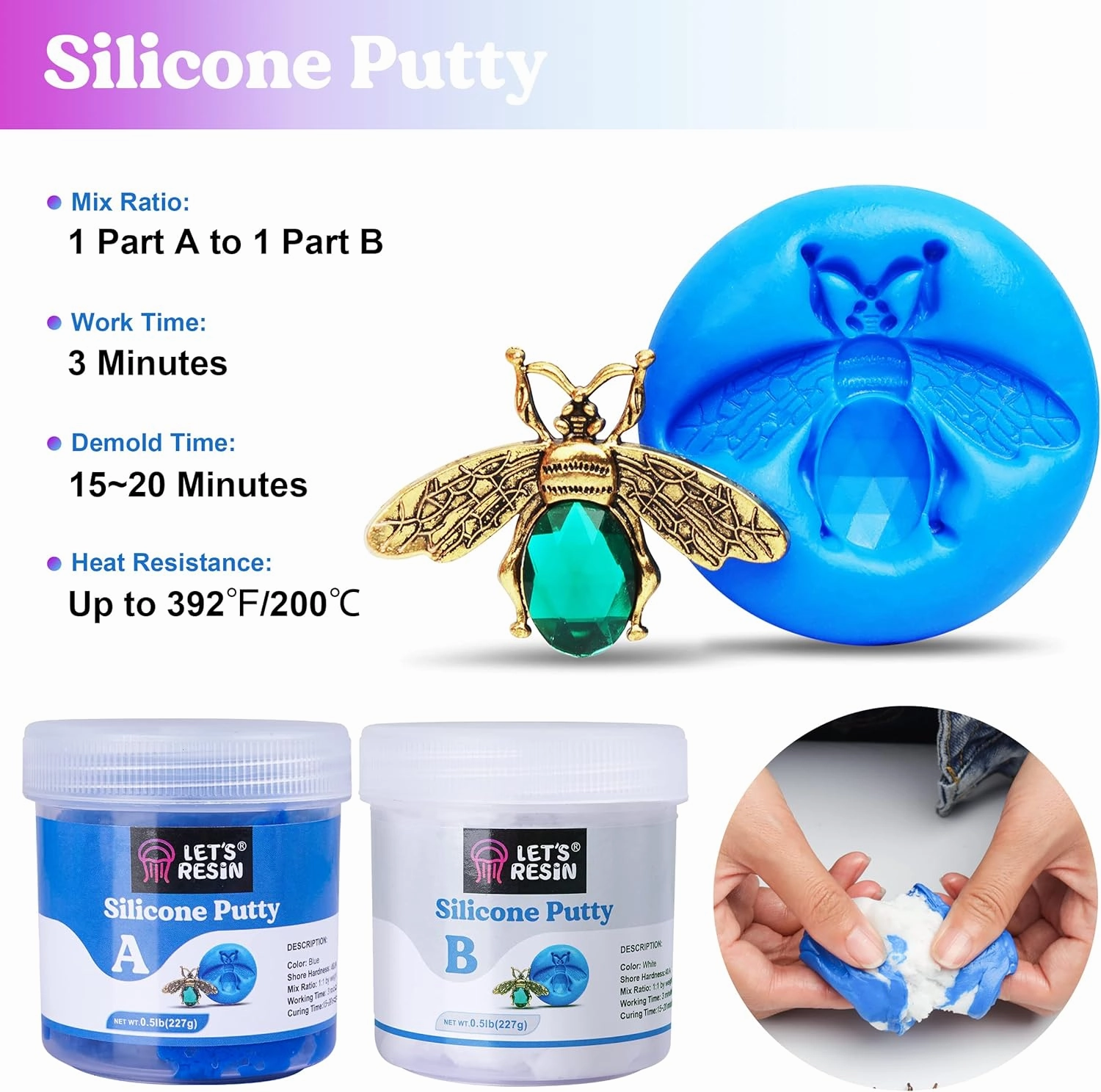 LET'S RESIN Silicone Putty, 1LB/40A Mold Making Kit, Non-Toxic, Strong & Flexible, Easy 1:1 Mixing Ratio for Reusable Silicone Molds, Resin, Soap
