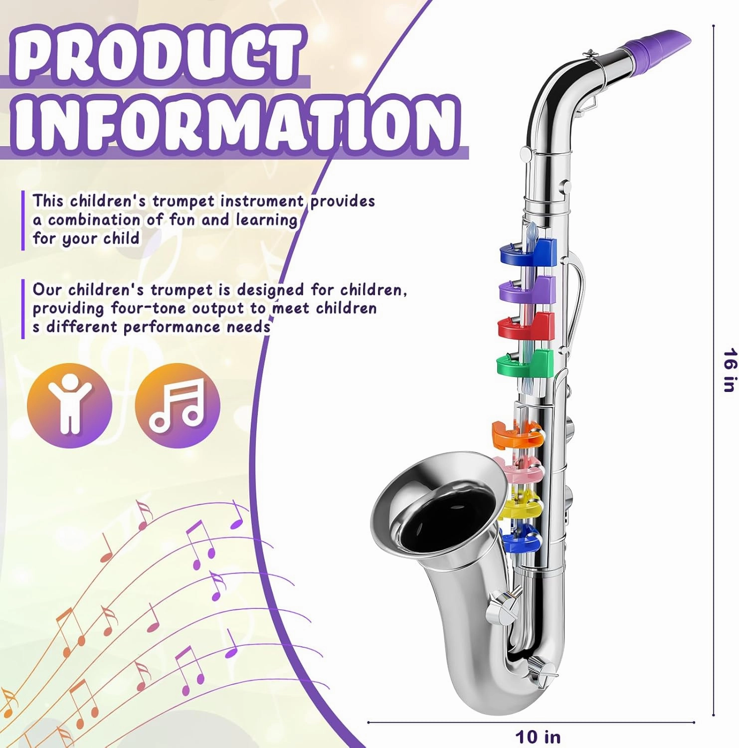 Lewtemi Silver Saxophone Musical Instruments Toy for Kid Toddler Fake Plastic Preschool Music Toy Gift Portable Wind Instrument Early Educational Teaching Songs Toy Gifts for Toddlers Children