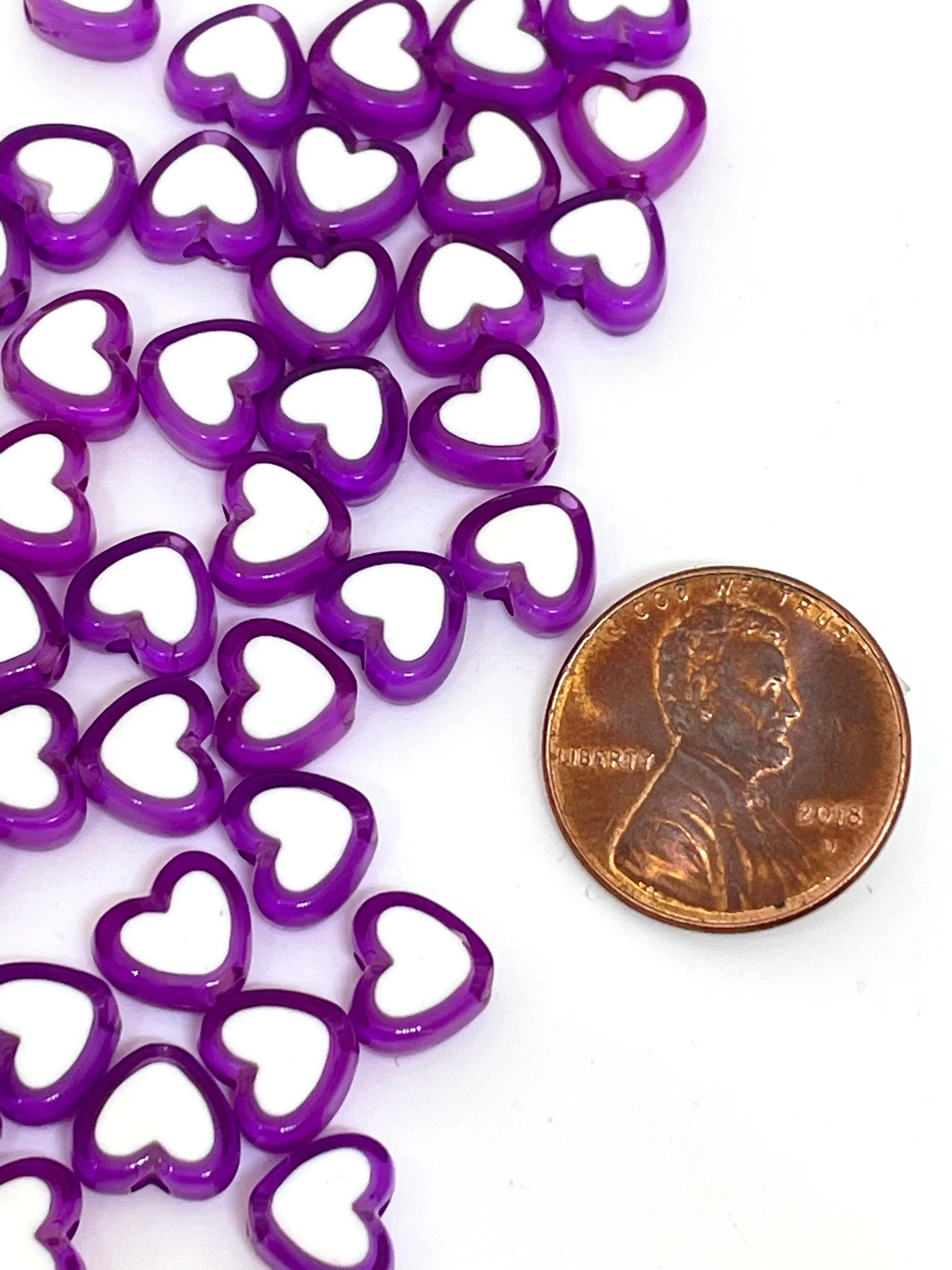 Light Purple and White Heart Spacer Beads, Alphabet Beads, Letter Beads, Bracelet Spacer Beads, Purple Heart Charm