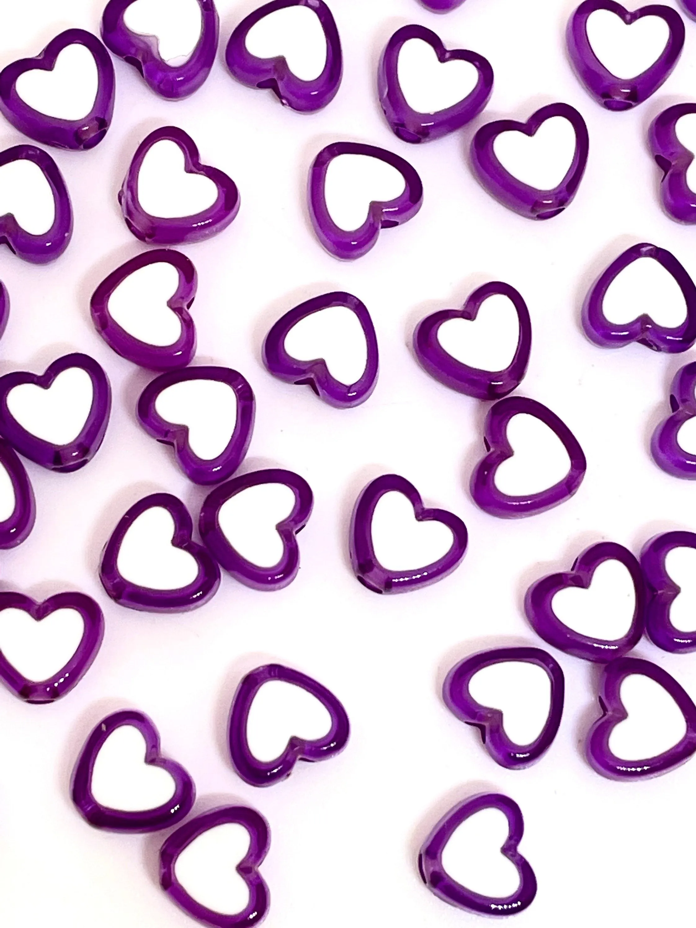 Light Purple and White Heart Spacer Beads, Alphabet Beads, Letter Beads, Bracelet Spacer Beads, Purple Heart Charm