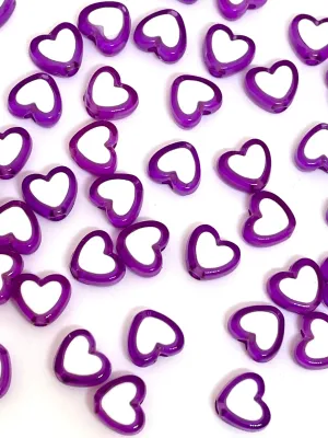 Light Purple and White Heart Spacer Beads, Alphabet Beads, Letter Beads, Bracelet Spacer Beads, Purple Heart Charm