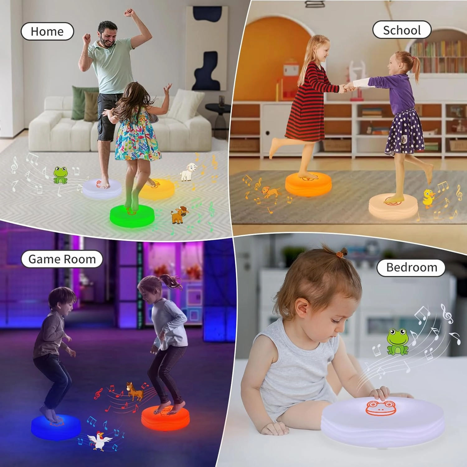 Light Up Music Toys, Touch Sensitive Toddler Toy, LED Floor Tiles Indoor Games, Interactive Animal Sounds Toys for Home, School, Playground - White (Frog)