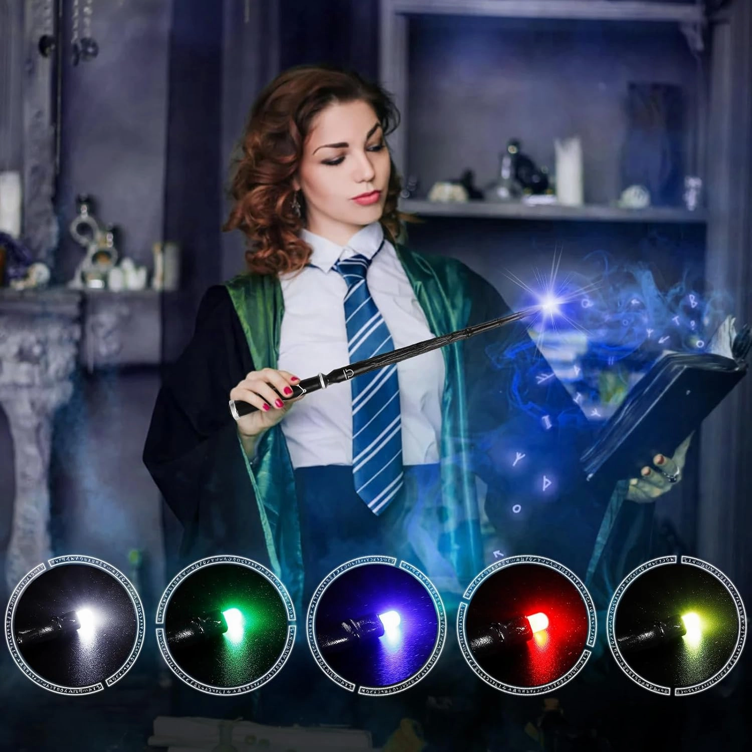 Light Up Wizard Magic Wand with 5 Light Colors, Rechargeable Illuminating Constellation Wands for Kids Witch Cosplay Party Favors, Libra