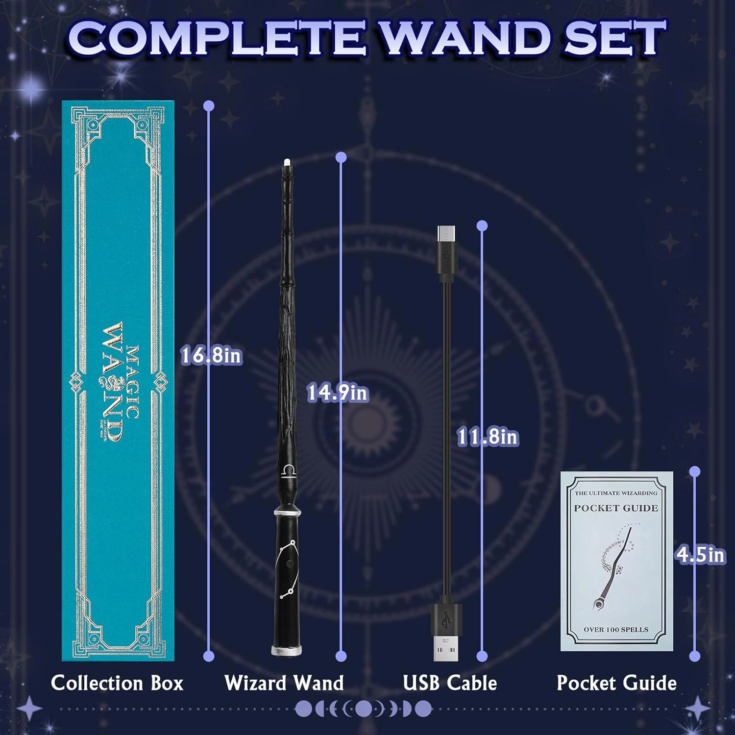 Light Up Wizard Magic Wand with 5 Light Colors, Rechargeable Illuminating Constellation Wands for Kids Witch Cosplay Party Favors, Libra