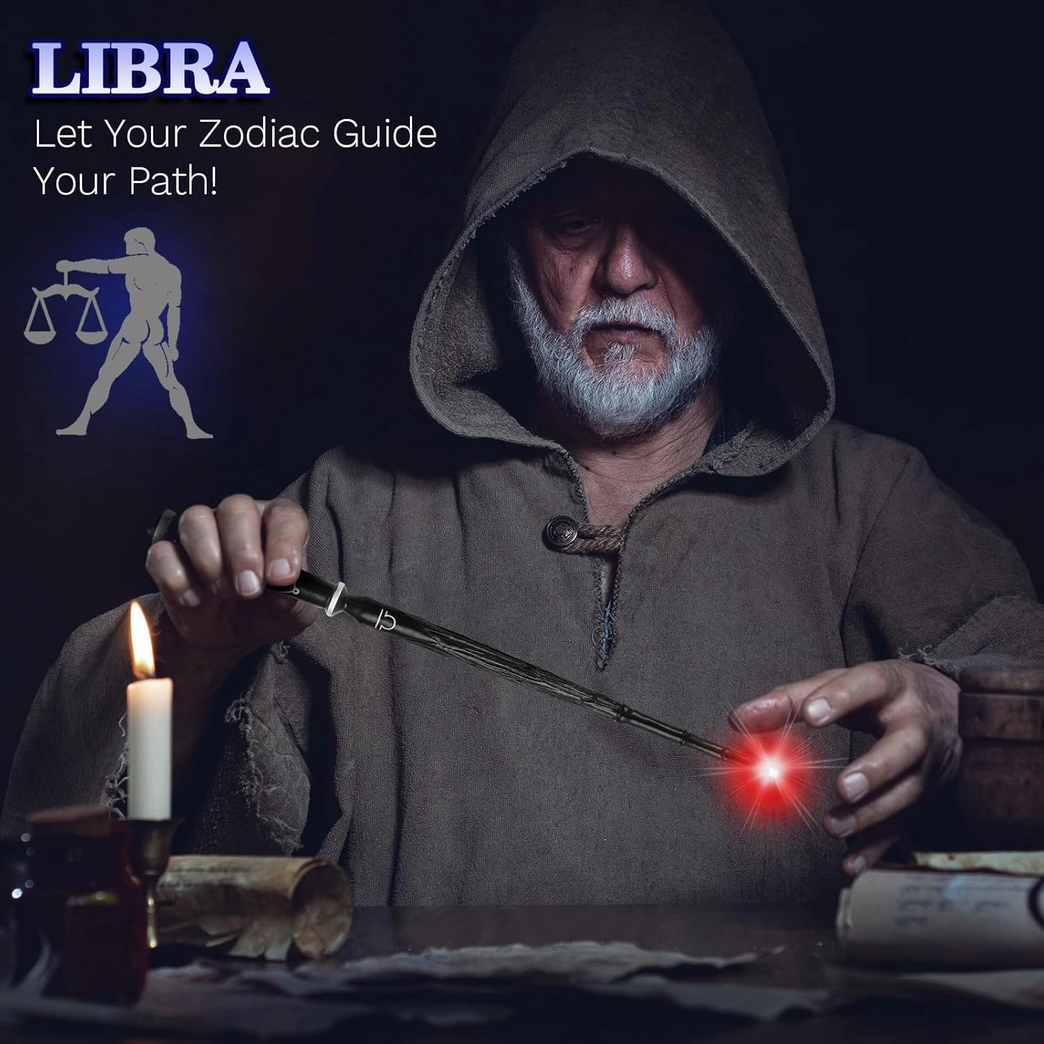 Light Up Wizard Magic Wand with 5 Light Colors, Rechargeable Illuminating Constellation Wands for Kids Witch Cosplay Party Favors, Libra