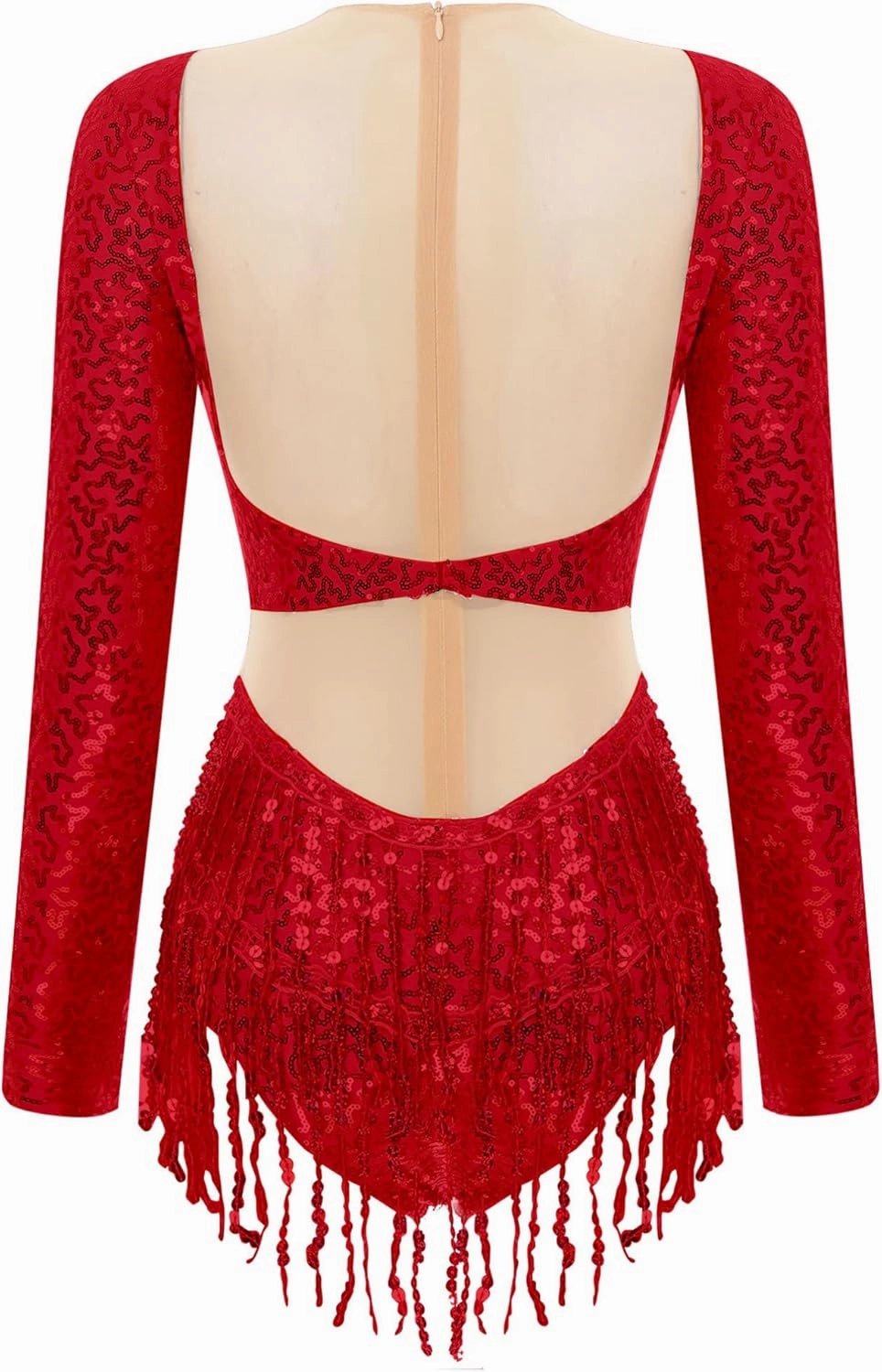 Linjinx Women's Shiny Sequins Tassel Dance Leotard Bodysuit Ballroom Samba Tango Dance Costume