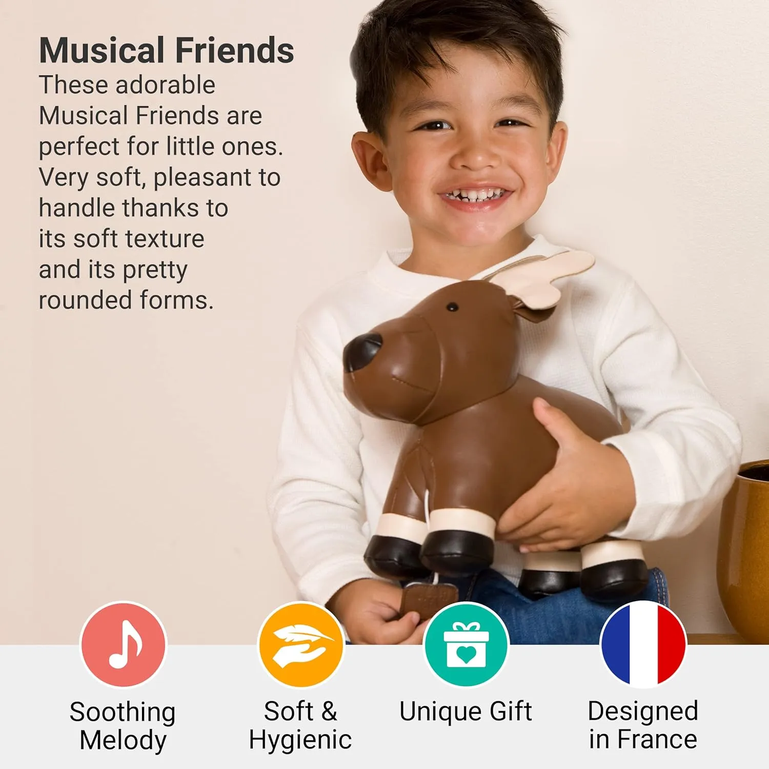 Little Big Friends Musical Friends | Pull String Cord Musical Toy for Baby | Special Stuffed Animal | Easy to Clean | Bruce The Moose