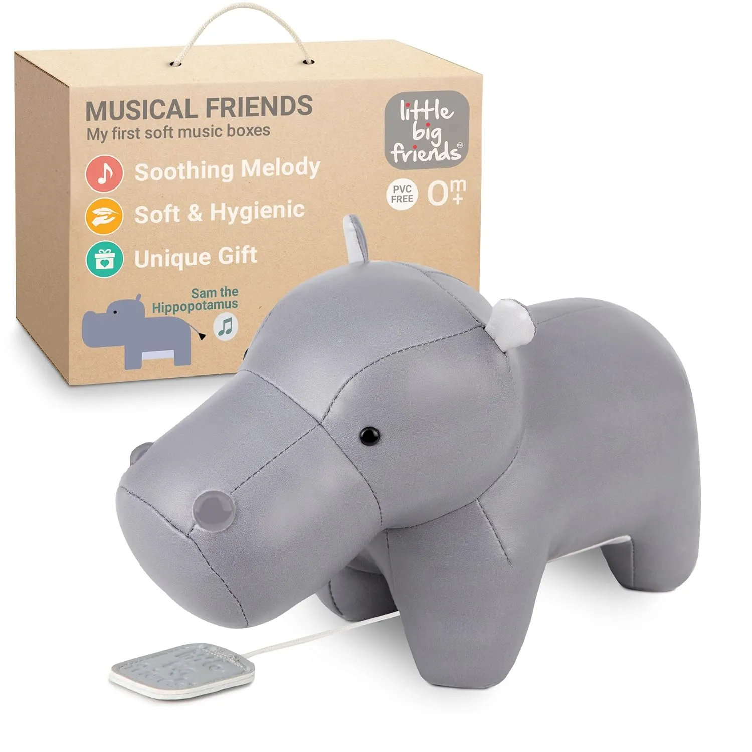 Little Big Friends Musical Friends | Pull String Cord Musical Toy for Baby | Special Stuffed Animal | Easy to Clean | Sam The Hippopotamus