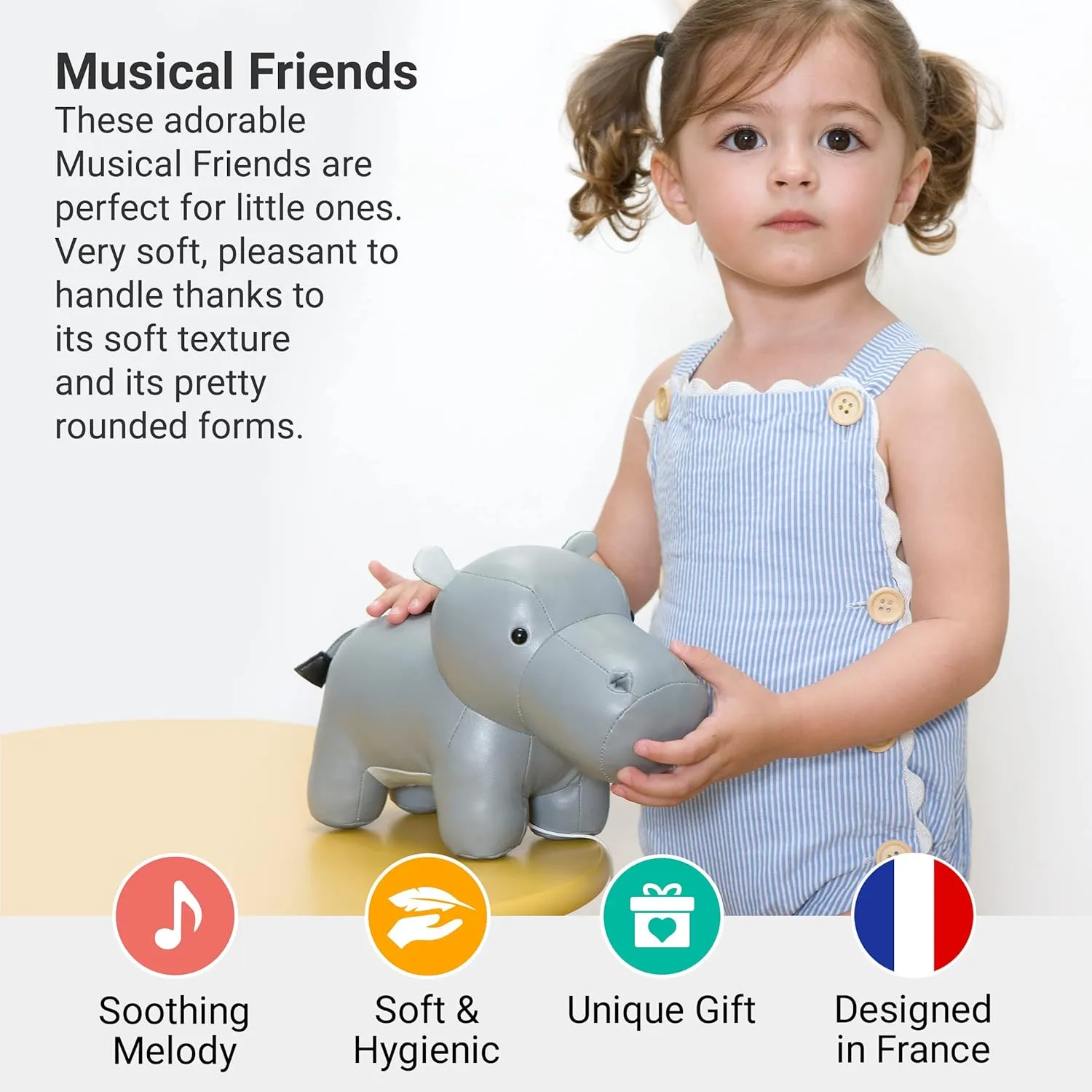 Little Big Friends Musical Friends | Pull String Cord Musical Toy for Baby | Special Stuffed Animal | Easy to Clean | Sam The Hippopotamus