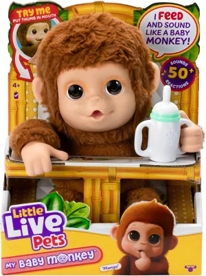 Little Live Pets My Baby Monkey Mango - Interactive Plush Toy, 50  Sounds & Reactions, Moving Mouth, Bottle Feeding, Thumb Sucking, Grippy Hands & Feet, Soft Cuddly Stuffed Animal – Gift for Kids 4 